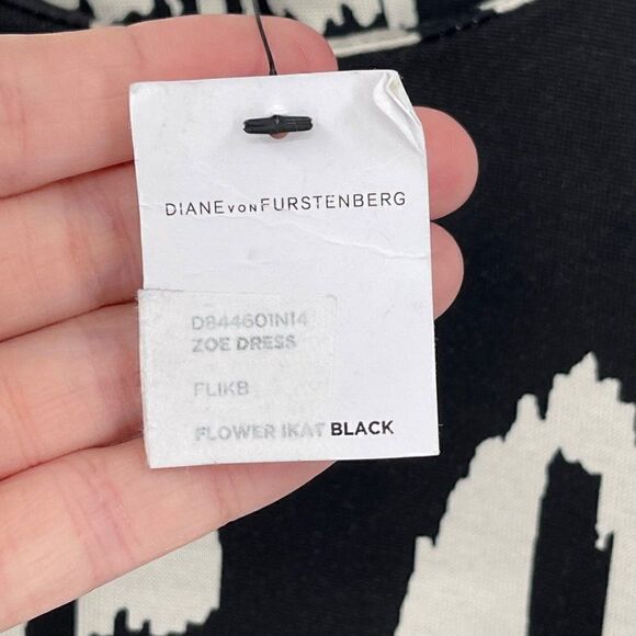 Diane Von Furstenberg Zoe 100% Silk Sheath Dress Flower Ikat Black Ivory Size 10 - Picture 12 of 14